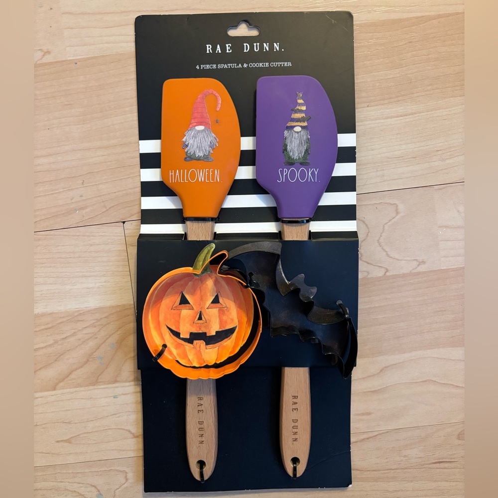 Rae Dunn Halloween Orange and Purple Spatula & Cookie Cutter Set